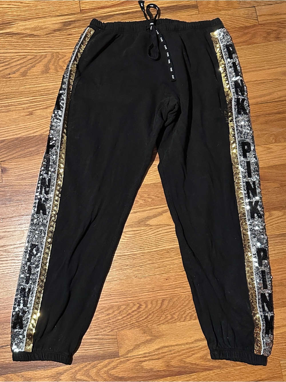 PINK Victoria's Secret Black Campus Sequin Joggers